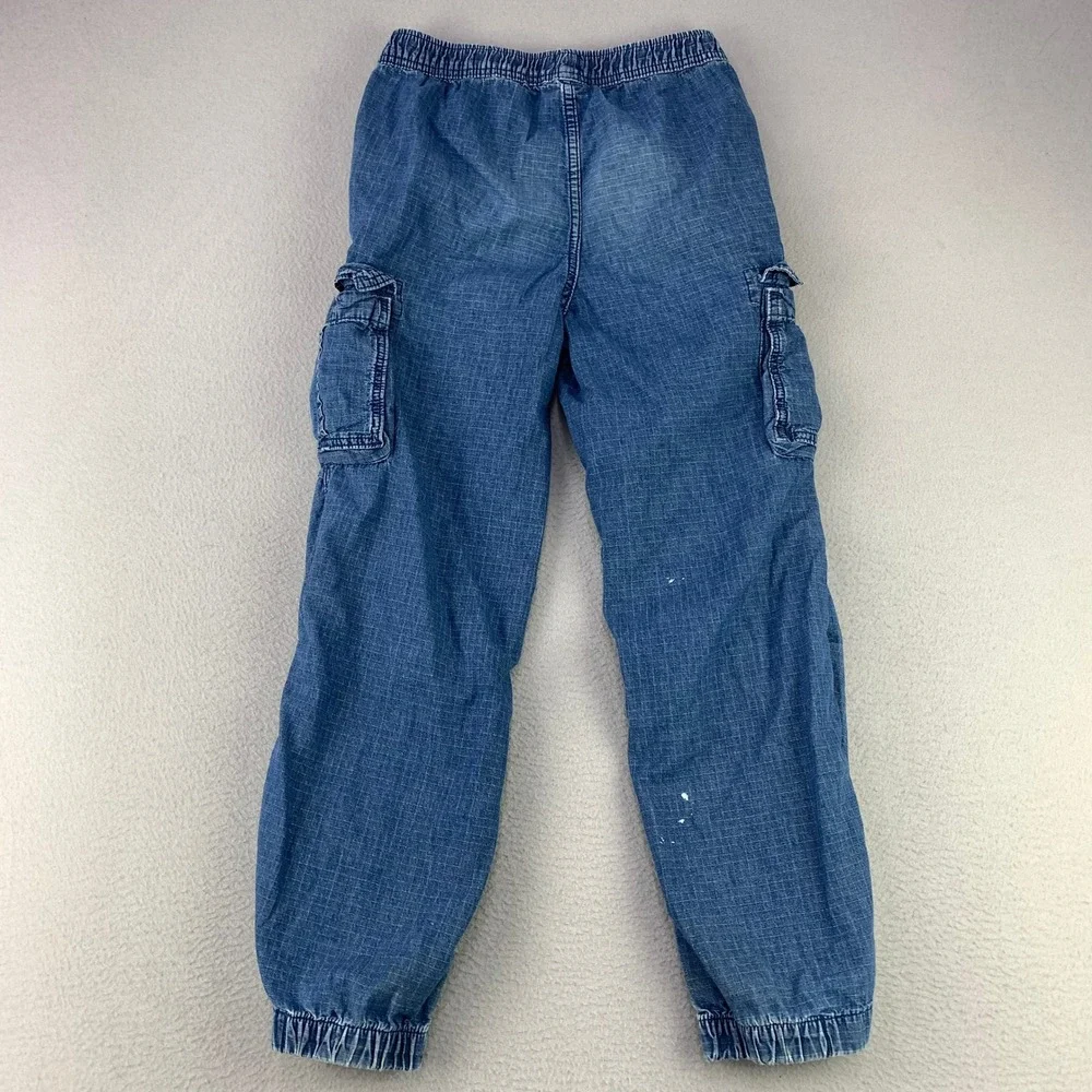 GAP Parachute Pant Cargo Pants Kids L Blue Denim Elastic Waist Snap Hem Utility
